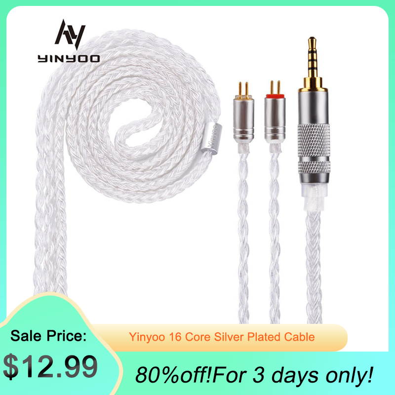 Cable chapado en plata de 16 núcleos Yinyoo, Cable de actualización de 2,5/3,5/4,4mm con MMCX/2PIN/QDC para BLON BL-01 BL-03 KZ ZAX ASX EDX TRN V90S