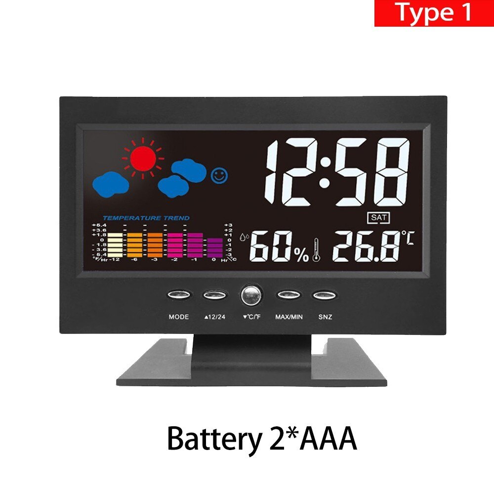 Electronic Digital LCD Desk Clock Temperature Humidity Monitor Clock Thermometer Hygrometer Weather Forecast Table Clock: Type1