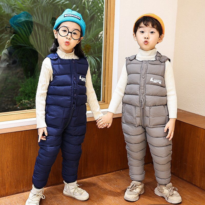 Salopette d'hiver en coton pour enfants, pantalon , combinaisons coupe-vent pour garçons et filles, épais, à la ,
