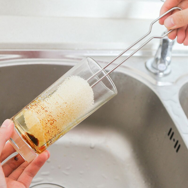 Cleaning Tool Sponge Brush Stainless Steel Handle Cup Cleaning Brush For Bottle Feeding Replaceable Sponge Head Bottle Brush
