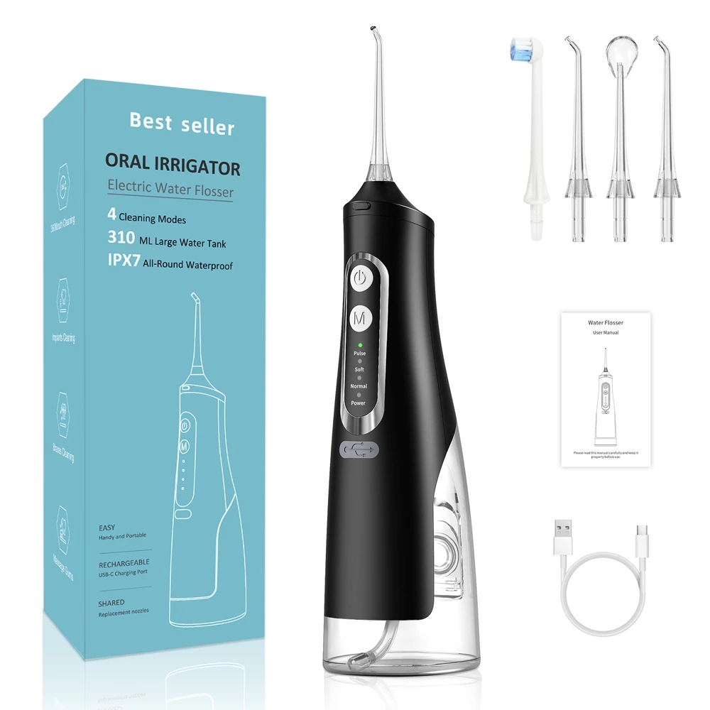 Xiaomi Munddusche USB Aufladbare Wasser Flosser Tragbare Dental Wasser Jet 310ML Wasser Tank Wasserdicht Zahn Reiniger Reise: Black