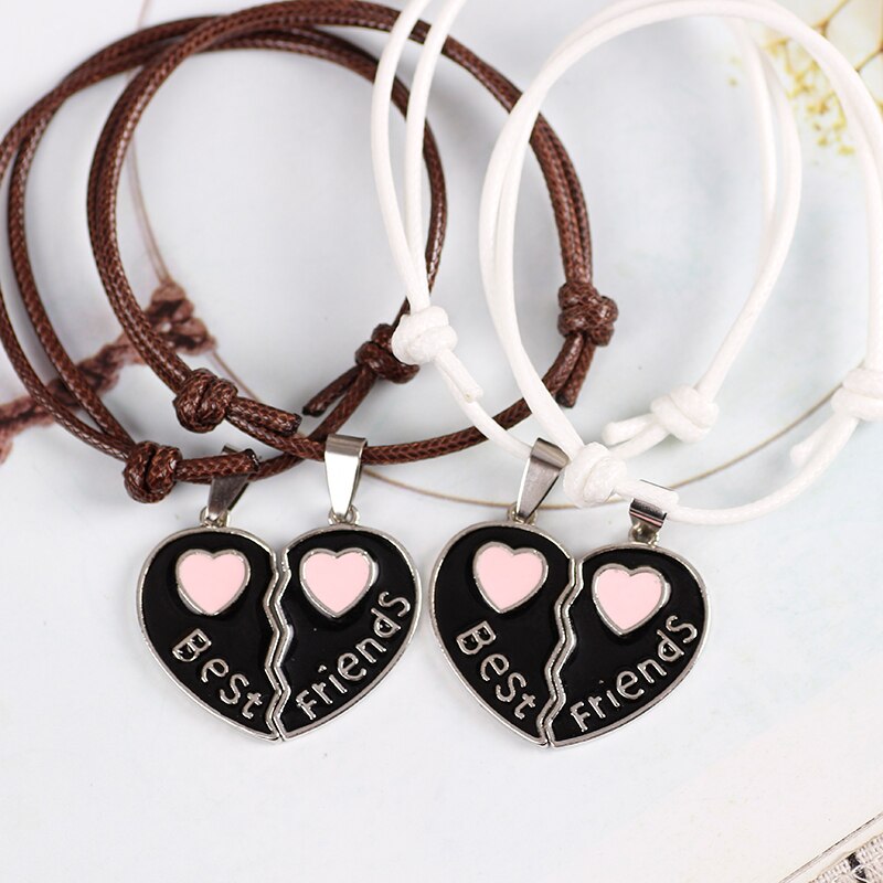 2-piece Best Friend Bracelet Pink Heart Pendant Friendship Bracelets Jewelry Multi-color Optional Leather