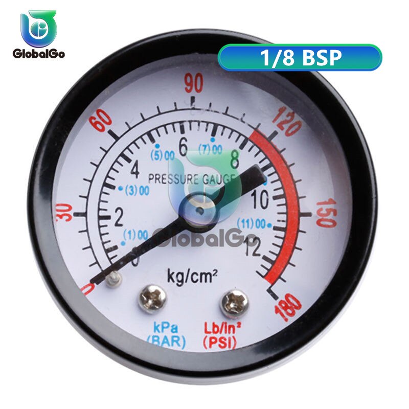 Luftkompressor pneumatisk hydraulisk væsketrykmåler 0-12 bar  / 0-180 psi 1/4 bsp 8/4 bsp trykmåler manometer: Hvid