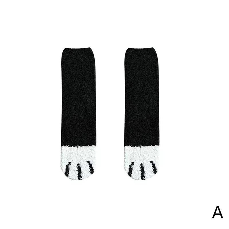 1 par Coral lana calcetines huellas gato estampado de huella Calcetines gruesos lote más cálido invierno de dibujos animados dormir de X3O6: A