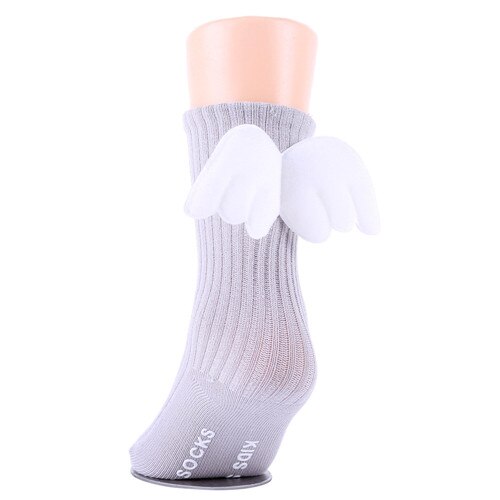 Kids Cotton Socks Baby Cartoon Knee High Socks With Wings Children Sock Baby Girl Leg Warm Toddler Socks: Gray / 2 to 4 T