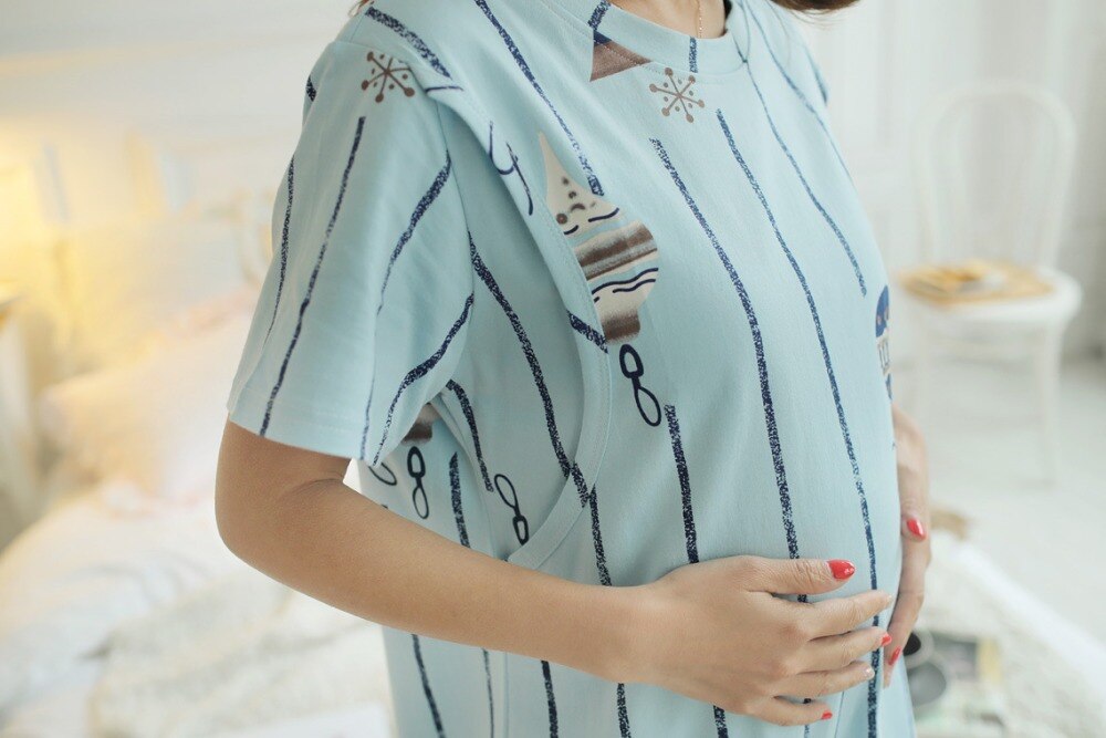 Barsel nattøj 100%  bomuld stor størrelse til gravide kvinder pyjamas amning amning natkjole kjole tøj natkjole