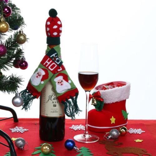 Kerst Wijnfles Covers Kerstman Tafel Party Decor Xmas Wrap Top Hoed Sjaal