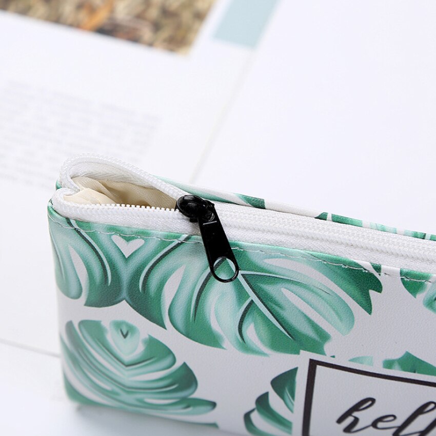1Pcs/lot Lovely Small Fresh Leaves PU Pen box School Pencil Case Stationery Box Small Object Storage Bag