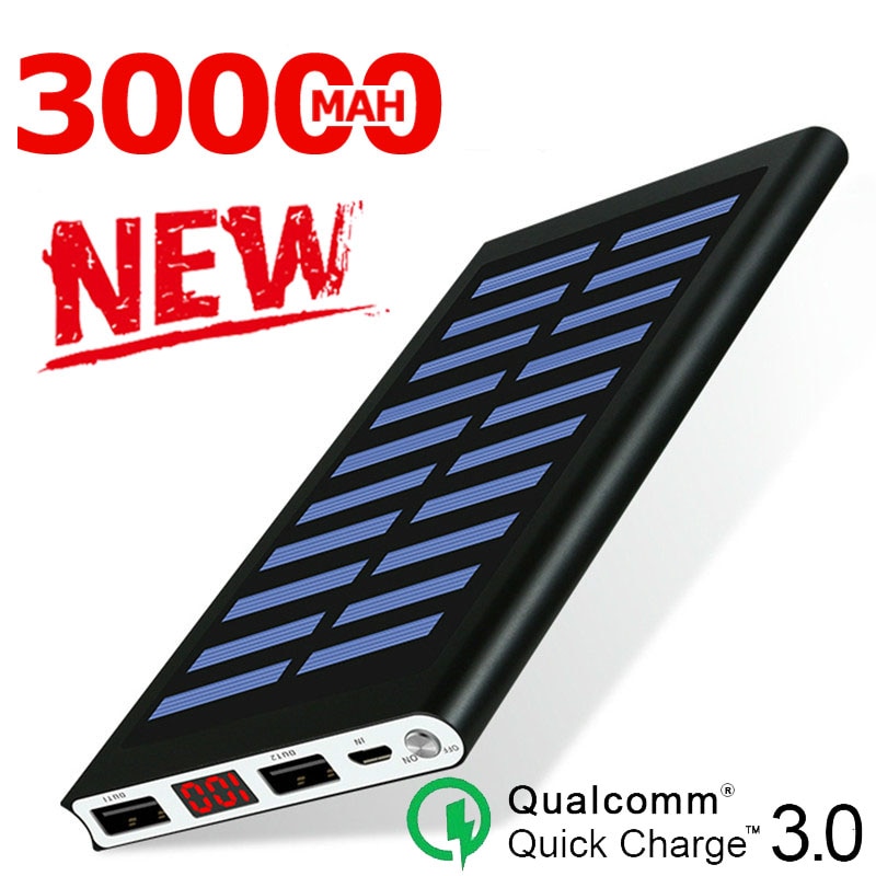 Solar Power Bank 30000Mah Externe Batterij 2 Usb Led Draagbare Powerbank Mobiele Telefoon Solar Charger Voor Iphone Samsung Xiaomi