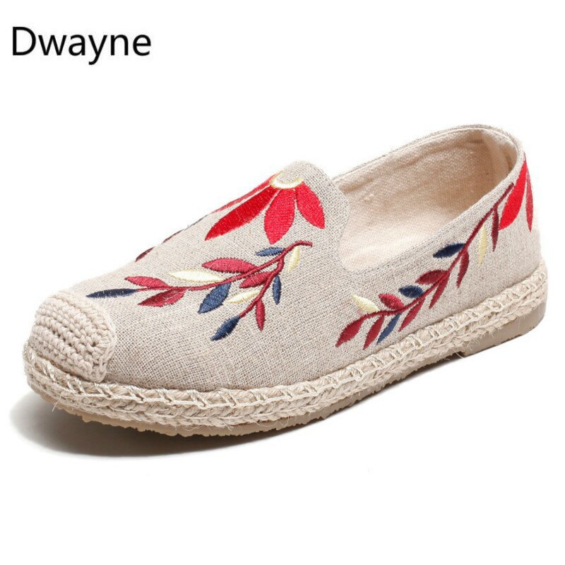 Dwayne spring katoenen linnen geborduurde vissersschoenen koreaanse versie van lage platte casual schoenen dames gevulkaniseerde schoenen 45