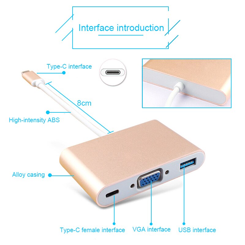 Basix Typ C zu Weiblich VGA Adapter Kabel USBC USB 3,1 zu VGA Adapter für Macbook 12 zoll Chromebook Pixel lumia 950XL Usb C Hub