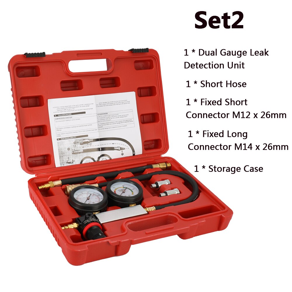 Gasoline Engine Compression Tester Auto Petrol Gas Engine Cylinder Automobile Pressure Gauge Tester Automotive Test Kit 0-300psi: Set2