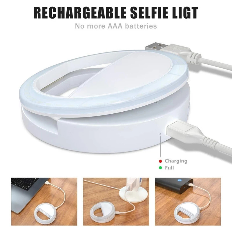 Usb Oplaadbare Led Selfie Ring Licht Mobiele Telefoon Lens Led Ring Licht Draagbare Mobiele Telefoon Lichtgevende Ring Clip Video Live Lamp