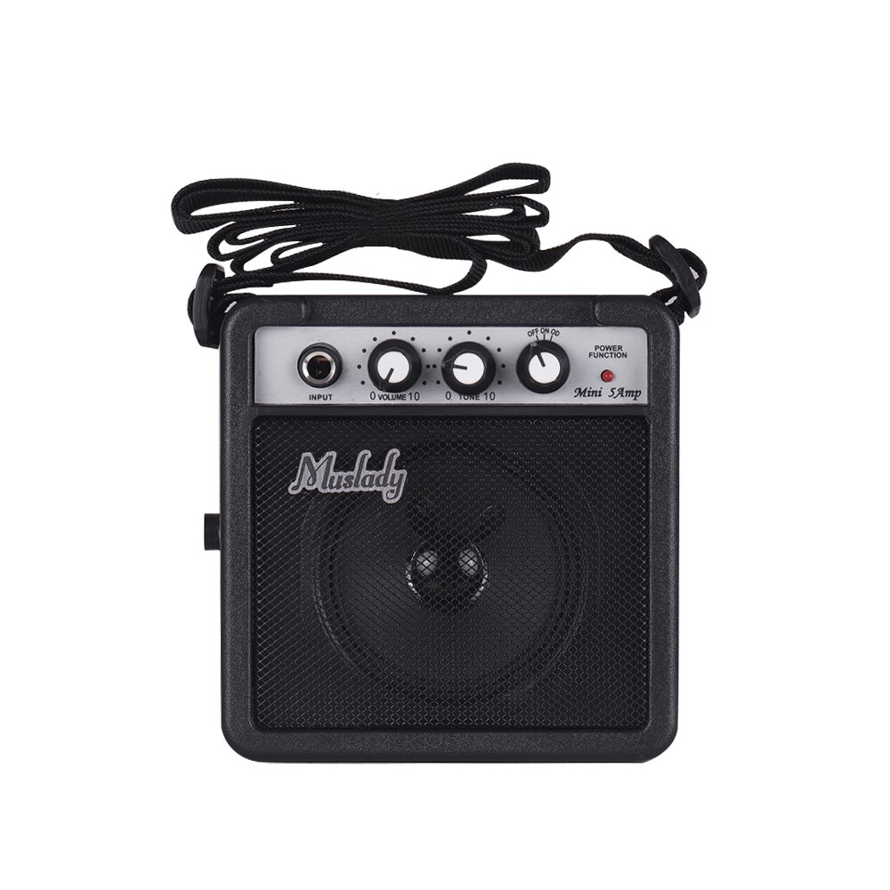 Muslady 5W Mini Guitar Amplifier Amp Speaker 3.5mm & 6.35mm Inputs 1/4 Inch Output Supports Volume Tone Adjustment Overdrive: Black