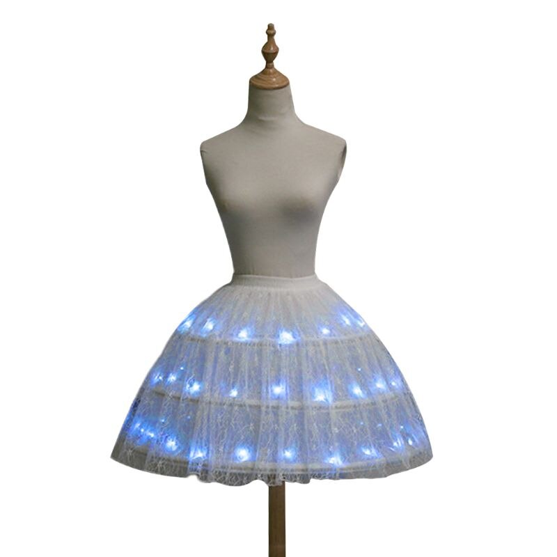Femmes Lolita réglable LED lumineux Ballet danse Tulle robe courte 3 cerceaux en acier Crinoline jupon fête scène sous-jupe: blue