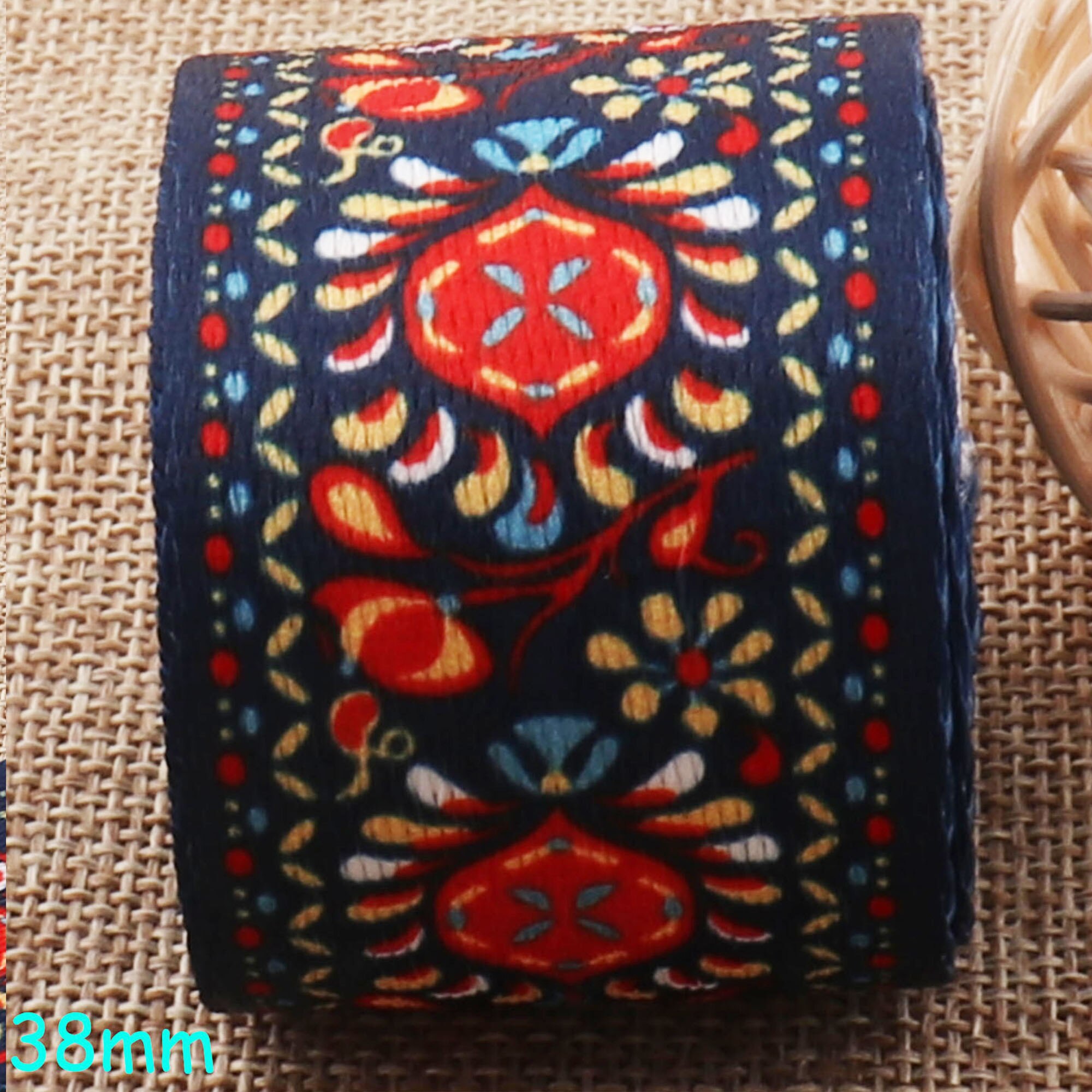 1.5"(38mm)Ethnic Webbing Soft Smooth Navy Blue Red... – Grandado