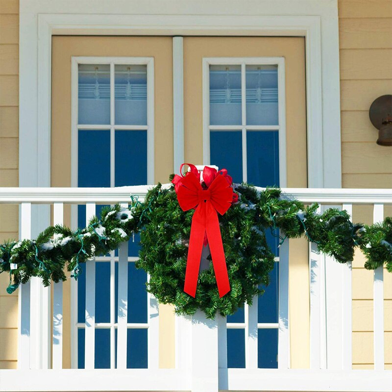Rouge flanelle noël arcs 10x16 pouces 12 Pack noël guirlande arcs pour arbre de noël guirlande fenêtre mur grands , Indo