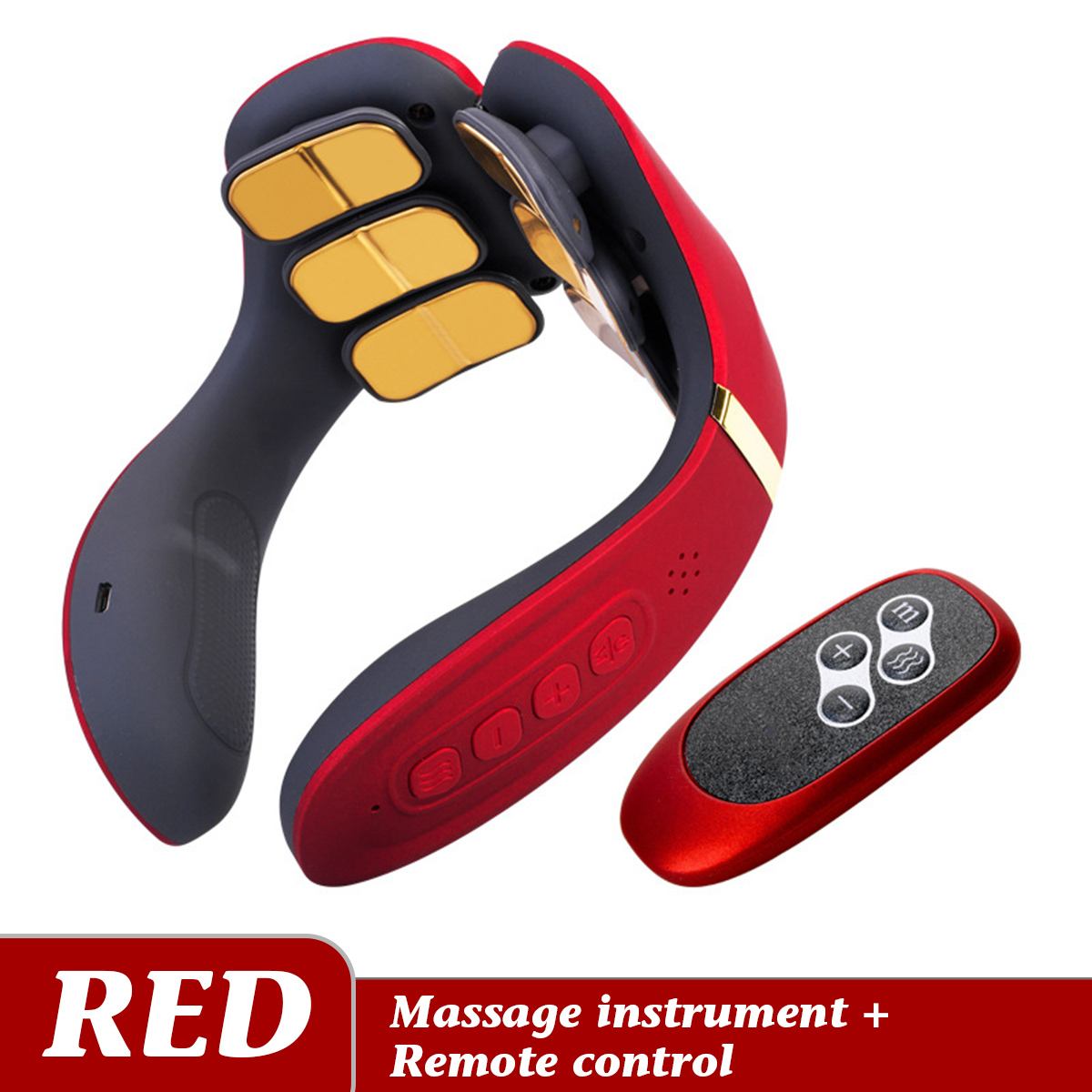 Neck Massager 12 Heads Electric Cervical Massage Pulse Magnetic Therapy Compress Neck Protector 15 Gears WIth Remote Control: Red RC