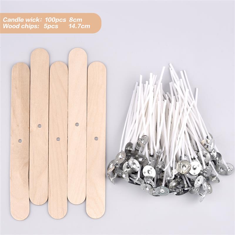 Mèche de bougie en fil de coton ciré de plusieurs tailles, 100 pièces/ensemble, mèche et support sans fumée, ensemble de fabrication de bougies, accessoires, support de mèches: vert clair