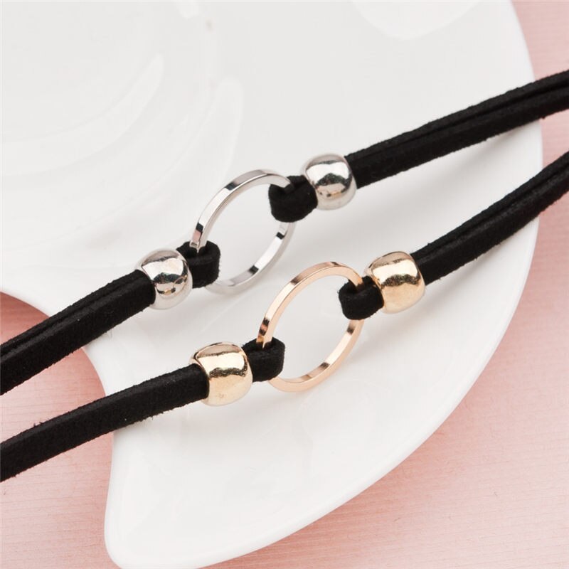 Mode Choker Ketting Fluwelen Satijn Koperen Geometrische Cirkel Zwart Voor Vrouwen Meisje Beste Sieraden 32cm (12 5/8 ") lange, 1 PC