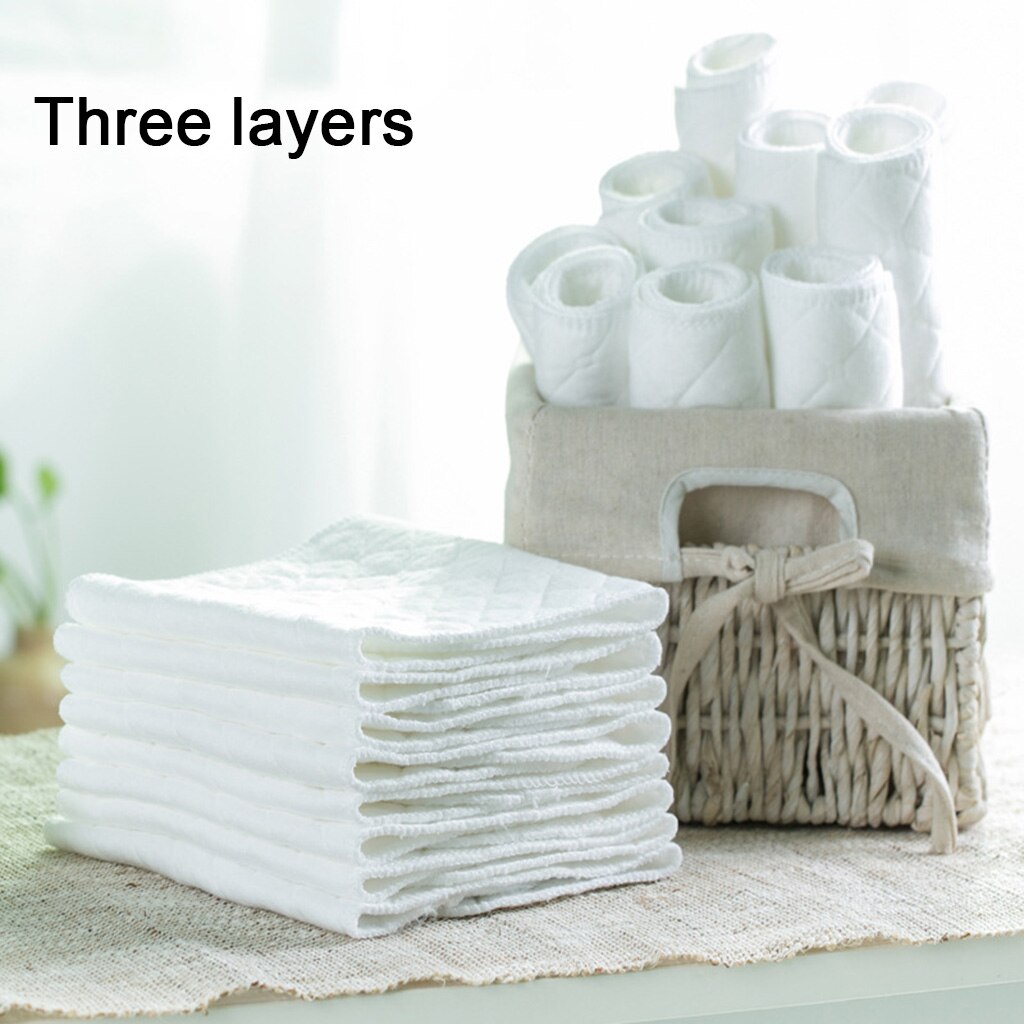 10Pcs Breathable Reusable Cloth Diaper Nappy Liners Pads 3 Layers Cotton