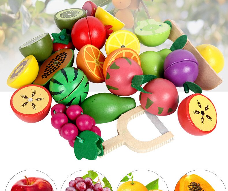 Juguetes de simulación de madera para niños, frutas y verduras, juguetes de corte, casa de juegos de madera, bloques de corte, Juguetes