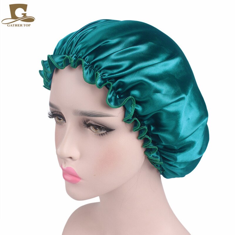 Gorro de noche de seda de mora para el cabello, gorro de ducha de seda pura para dormir, toalla para el cabello, accesorios para el baño: teal