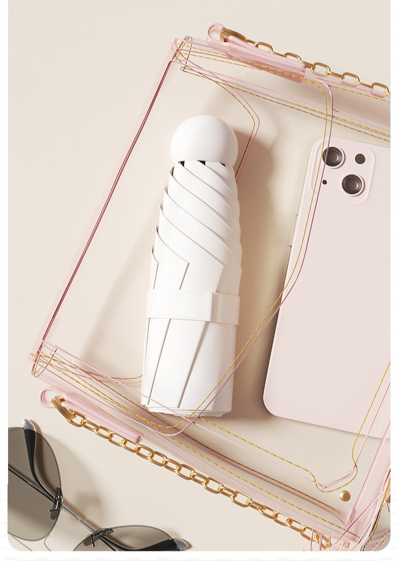 Paraguas plegable de vinilo, sombrilla portátil para lluvia y sol, sombrilla UV, sombrilla de bolsillo pequeña para protección de doble uso