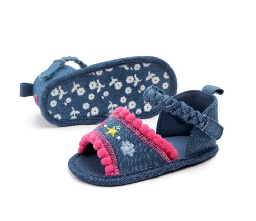2019 Moda Infantil Da Menina Do Bebê Sandálias de Sola Macia Sapatos Da Criança Verão Calças De Brim De Lona Arco-Nó Sapatos Sandálias Princesa 0 -18 M