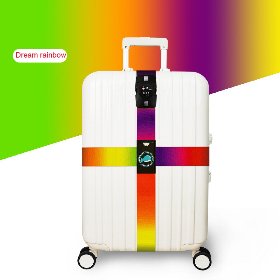 TSA Luggage Strap - 230cm - Geometric Pattern - Combination Lock Security Belt: Dream rainbow
