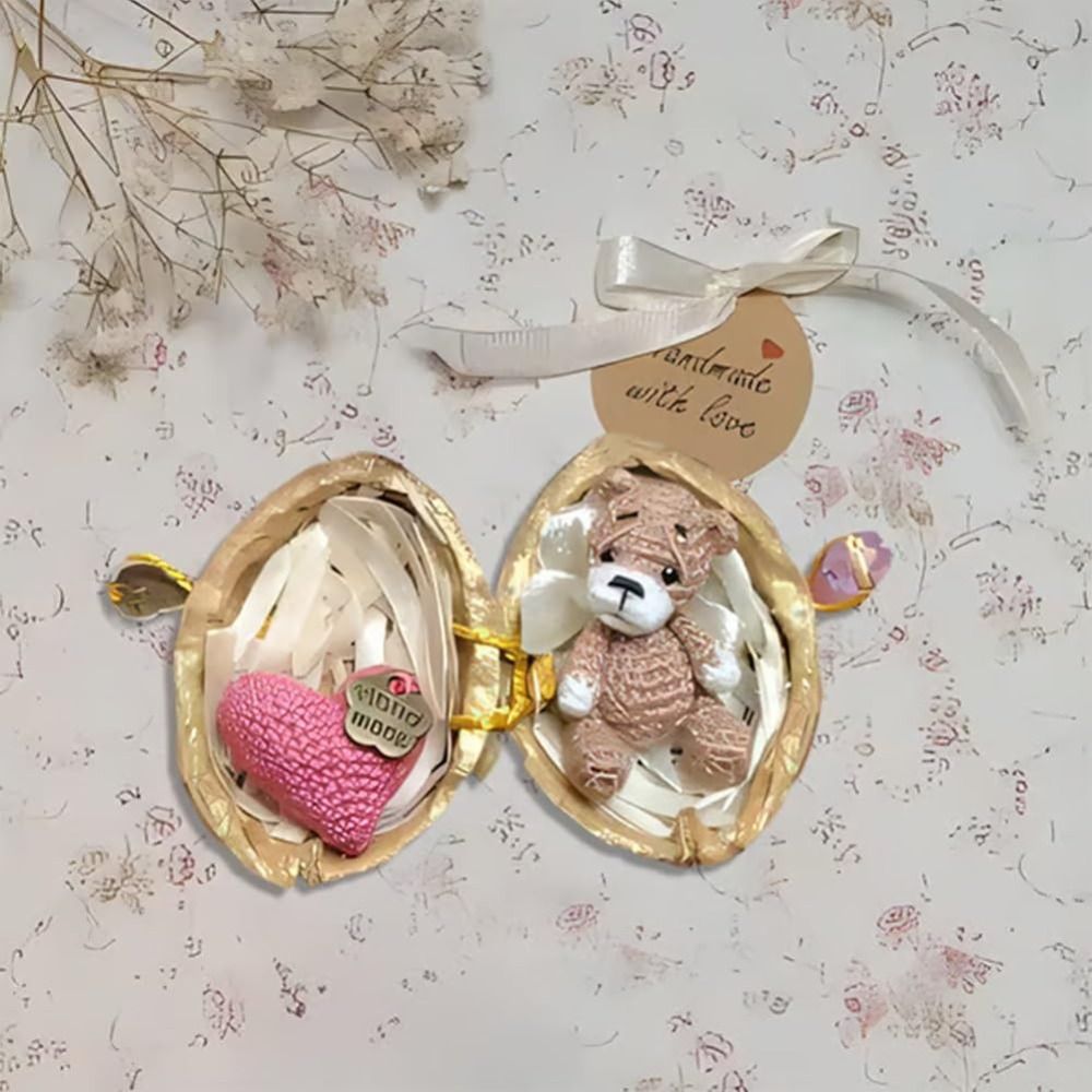 Handwoven Animal in Walnut Shell Positive Bunny Emotional Support Crochet Rabbit and Bear with Knitted Handmade Crochet