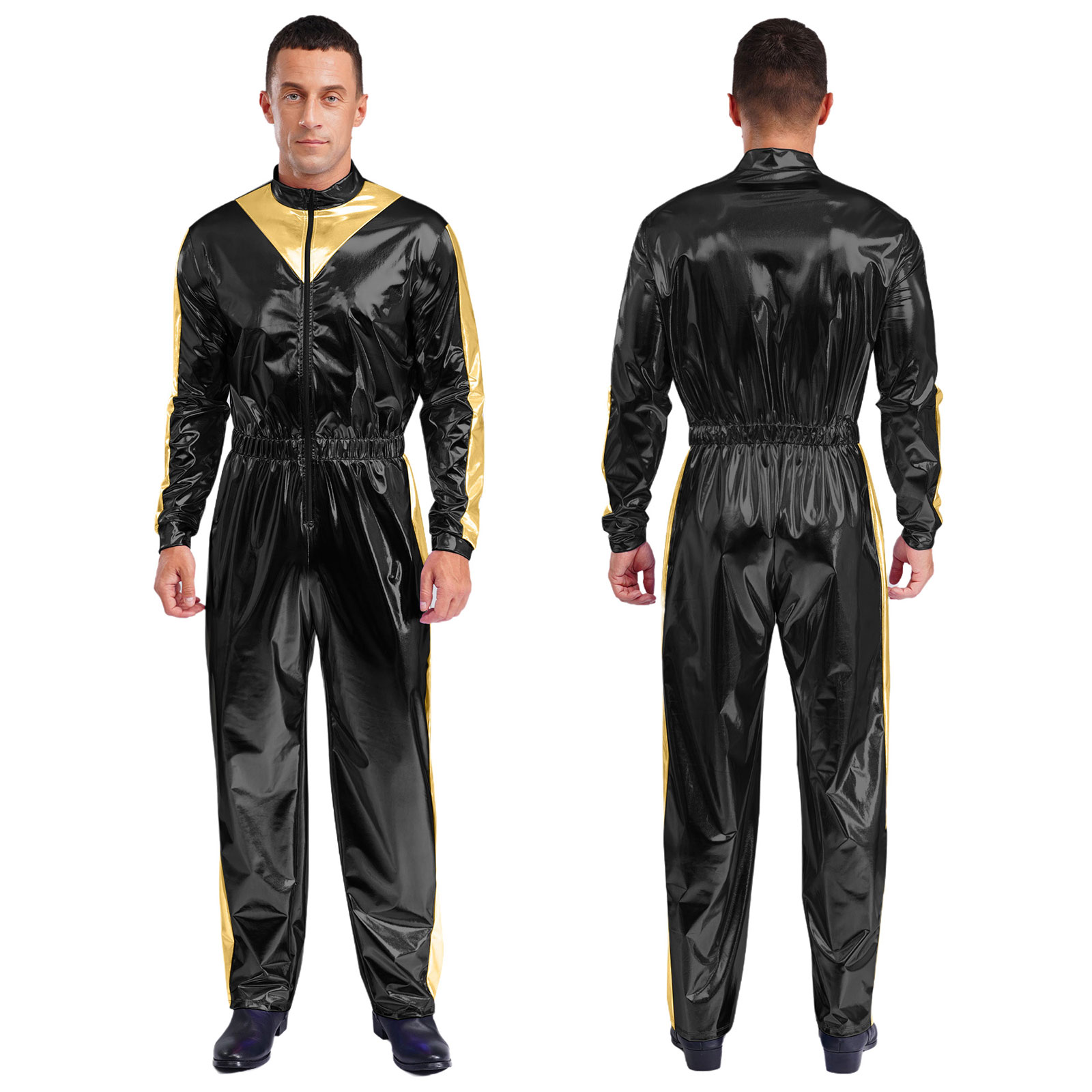 Mens Sparkly Shiny Astronaut Alien Outer Space Cosplay Costume Long Sleeves Unitards Jumpsuit Rave Club Wear Spaceman Outfits: XXL / Blue