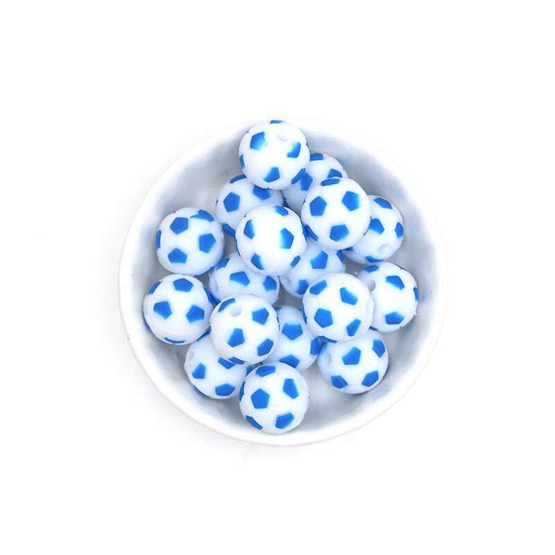 kovict 5pcs Silicone Beads 15mm Baby Teether Football Food Grade Silicone Soccer Round Bead BPA Free Bracelet: NO.08 Sky Blue