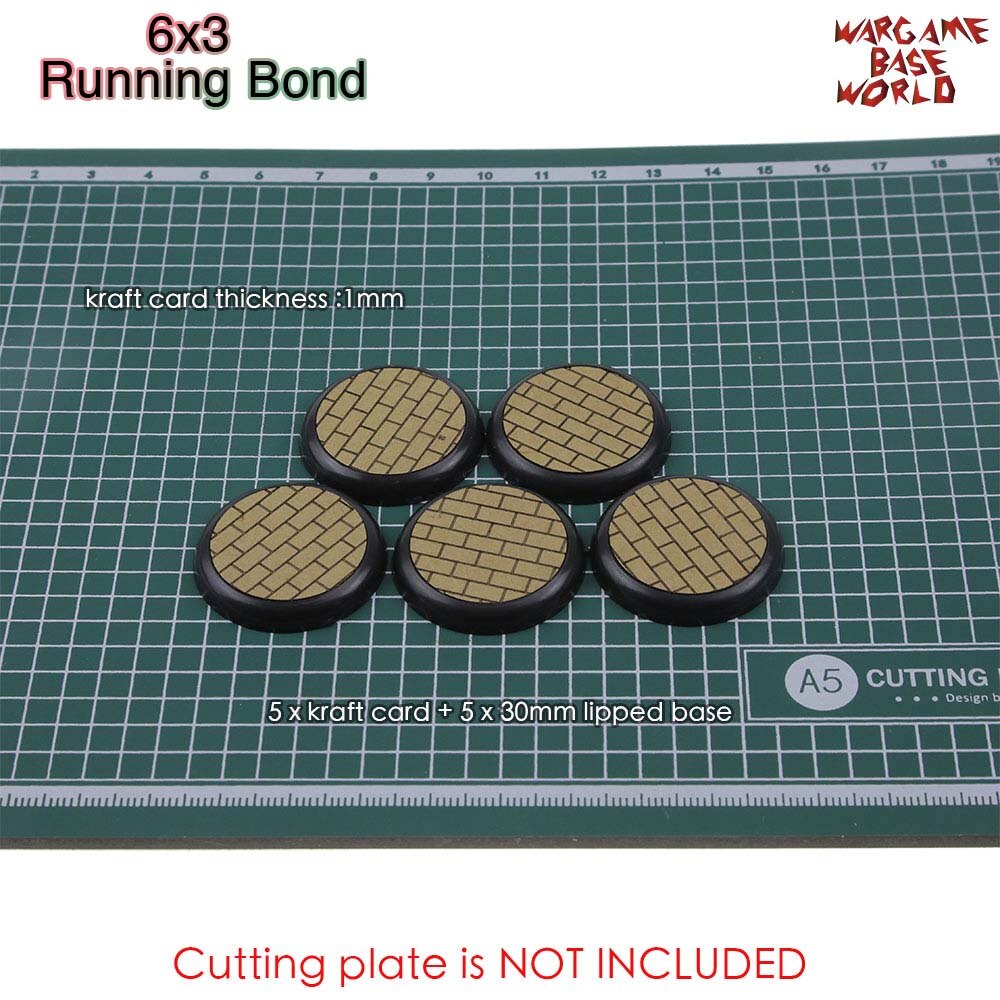 Kraft Card Texture Bases - 30mm lipped bases - Texture Bases for Warhammer: 6x3RunningBond