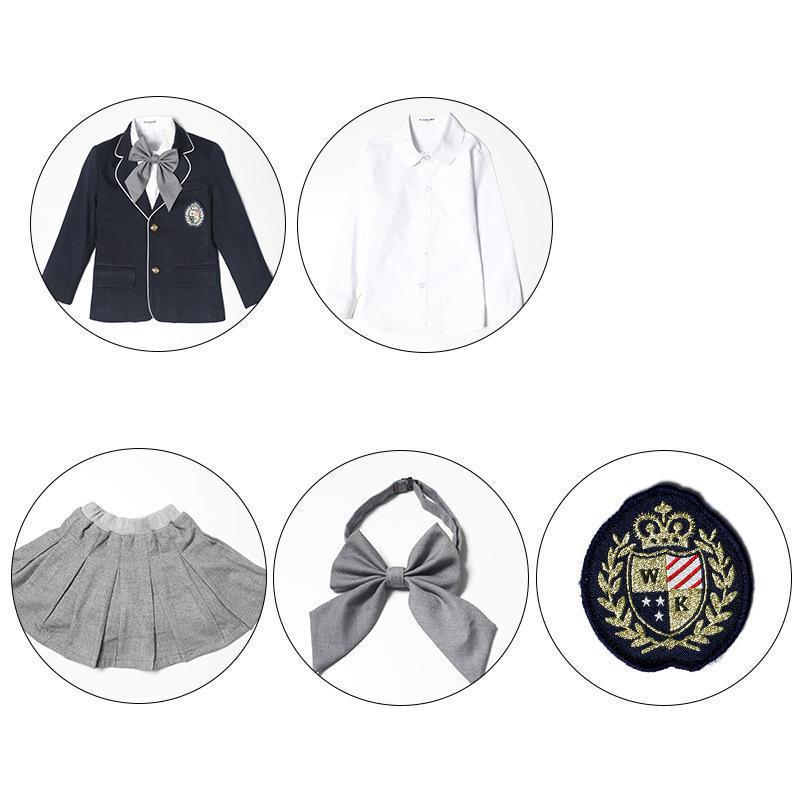 Barn brittisk skoluniform pojkar flickor kavaj grå kjol shorts barn dagis uniform grundskolekläder set: Tjejset 3 st / 130cm höjd