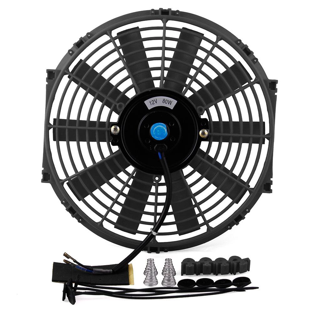 80W Universal Car High Power Pull Racing Electric Radiator 12V Engine Cooling Straight Blade Fan Kit Water Oil Cooler