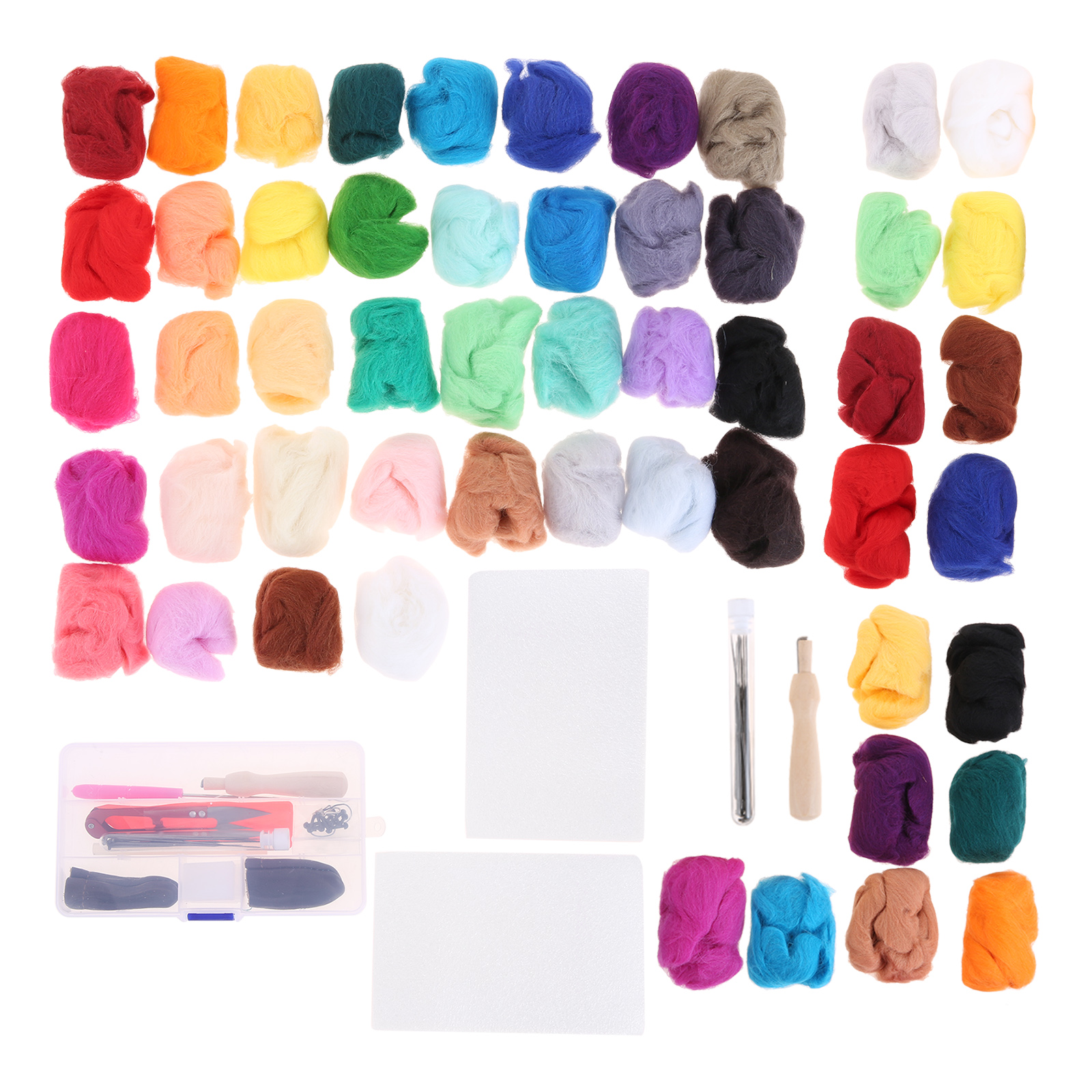 16/32 Colors Roving Wool Set+Felting Tools Felt Kit Foam Cushion Wood Stamp Needle Bottle DIY Toy/Bag/Ornament /Purse Handmade