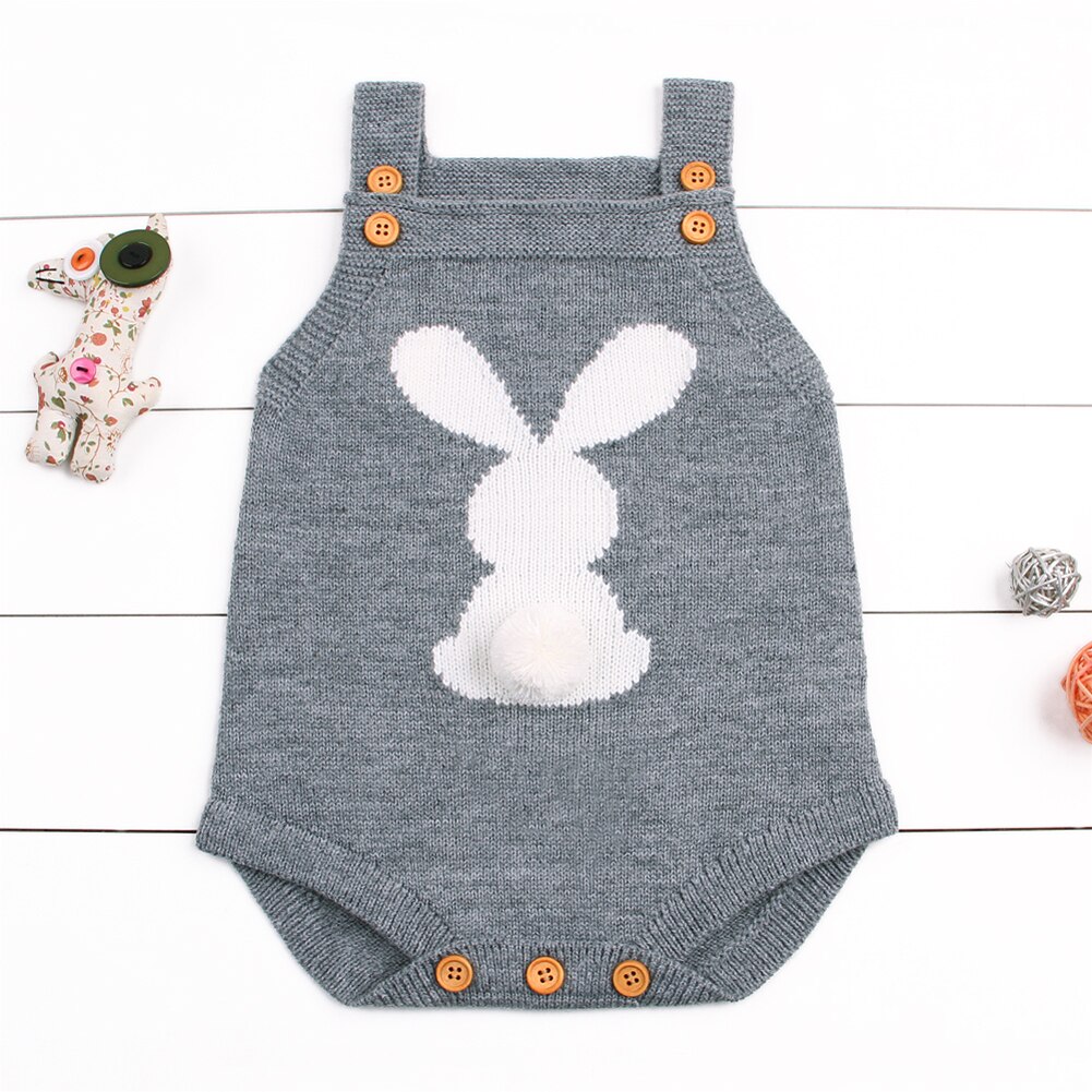 Focusnorm Leuke Bunny Peuter Kids Baby Meisjes Jongens Gebreide Wollen Bretels Bodysuit Haar Bal Wol Outfit Kleding