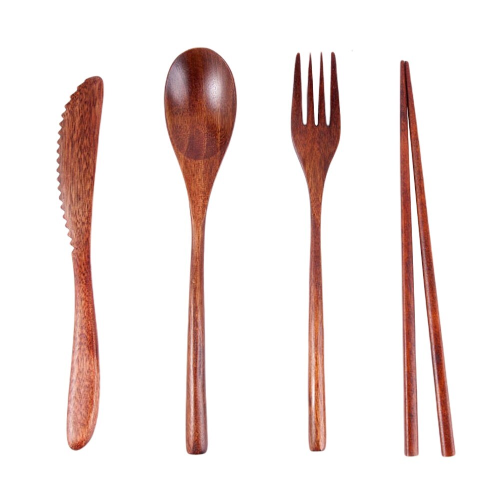 Chinese Tableware Set Wooden Spoon Fork Chopsticks Portable Easy to Clean Travel Dinnerware Suit: A9