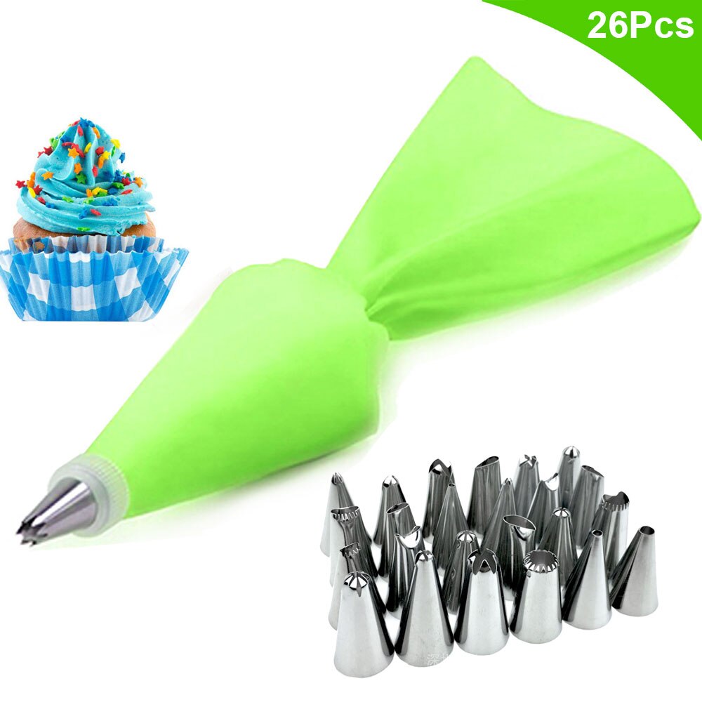 8/26Pcs Reusable Icing Piping Nozzles Set Pastry Bag Cake Decorating Tools Set Stainless Steel Kitchen Gadgets Fondant Decor: 26Pcs--Green