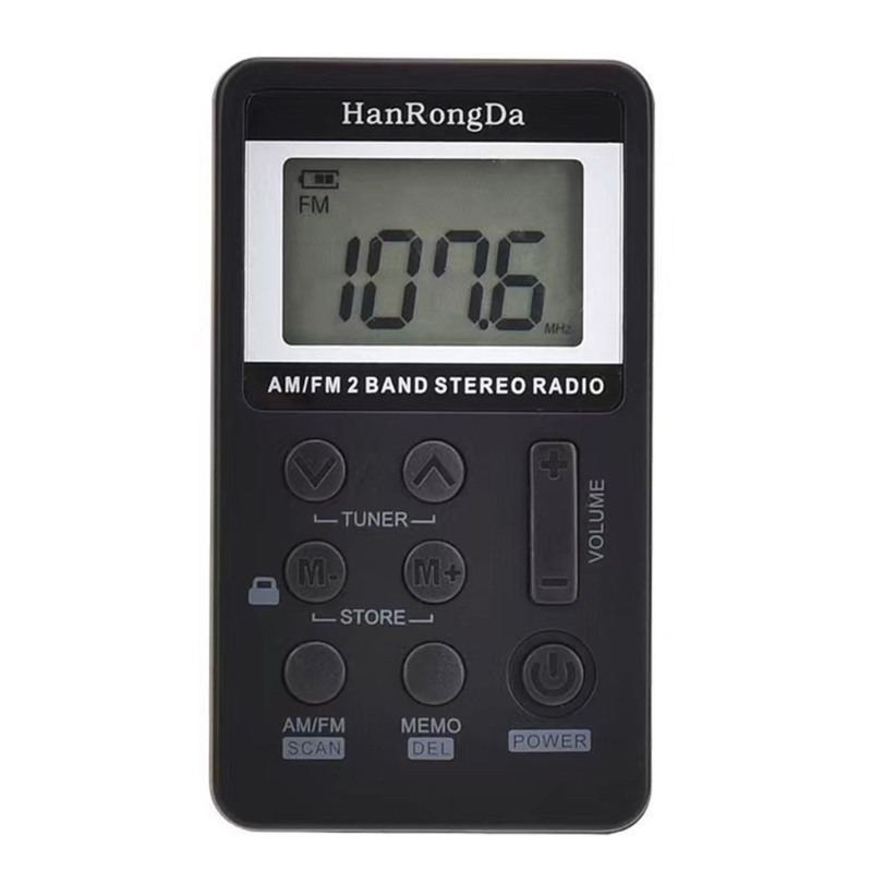 Radio FM portatile E56B con batteria ricaricabile: goditi l'ascolto in movimento con auricolari display digitale: Black