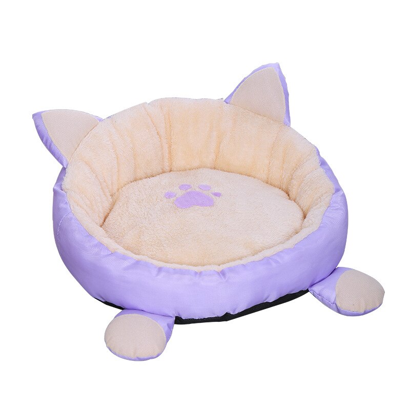 Leuke Ronde Kat Bedden Winter Warm Katoen Kussen Bed Huis Voor Kleine Hond Kennel Zachte Slapende Katten Nest Hond Mand huisdieren Benodigdheden: purple / 48X48CM