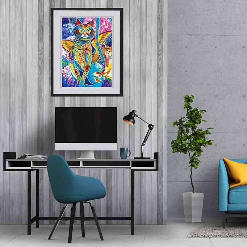 Diy led lichtgevende diamant schilderij in de vorm van een dier, geborduurd met een kruis in de kleur van een kat