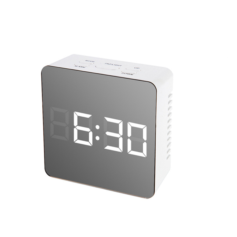 Spiegel Wecker LED Digital Anzeige Elektronische Zeit Temperatur Kalender Tisch Wecker USB Ladung Schüler Schreibtisch Uhren: Weiß 8.1x8.1x3.4cm