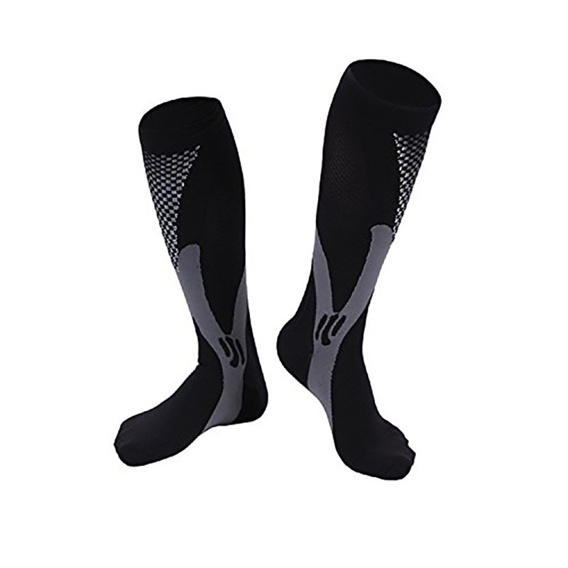 Men Women Compression Running Gym Socks Knee High Support Stockings Breathable Cycling Sports Socks for Socer Basketball Sport: black / XXL