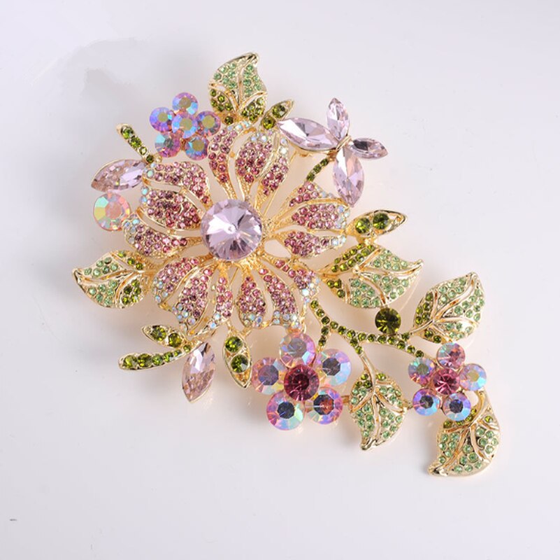 Colorful Rhinestone Crystal Flower Brooch Pin Romantic Wedding Bride Costume Jewelry