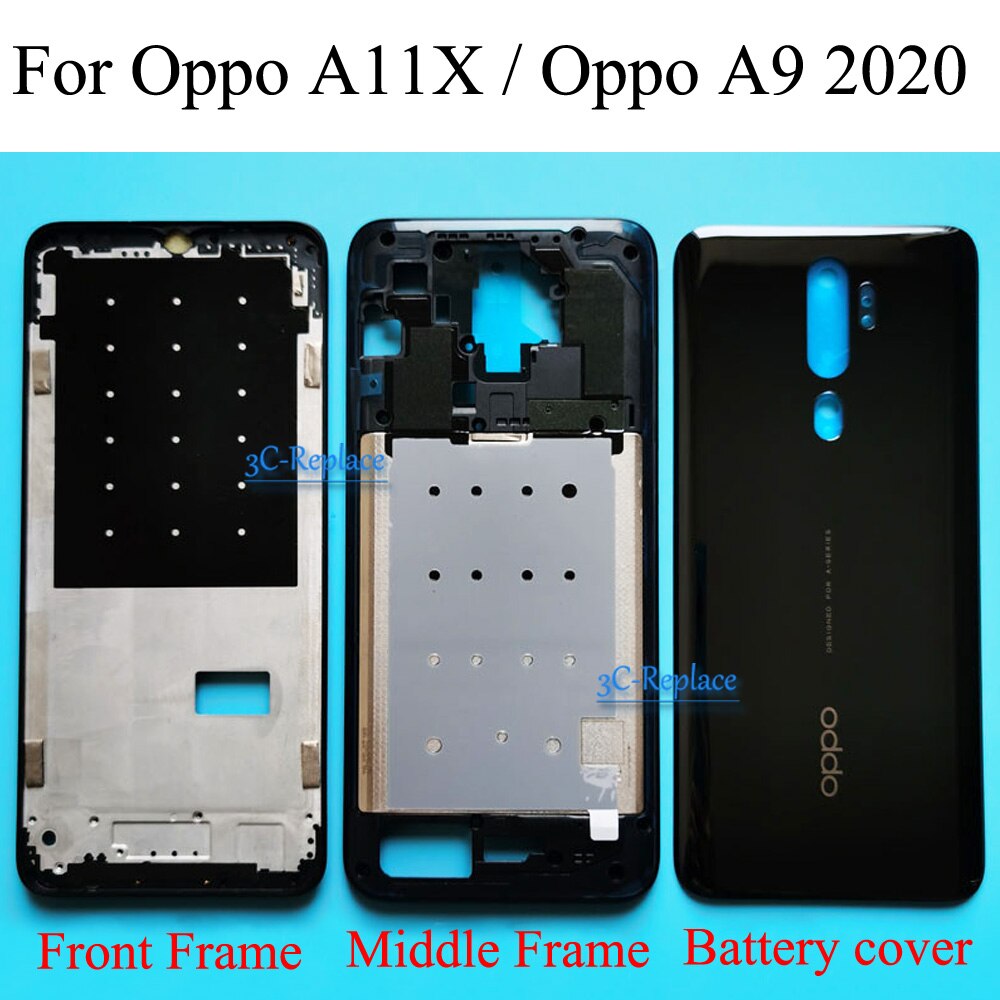 LCD Frontale con cornice Frontale Medio Telaio dell'alloggiamento del Portello Della Batteria Alloggiamento Della Copertura Posteriore per Il Caso di Oppo A11x/Oppo A9 2020 CPH1937 CPH1939