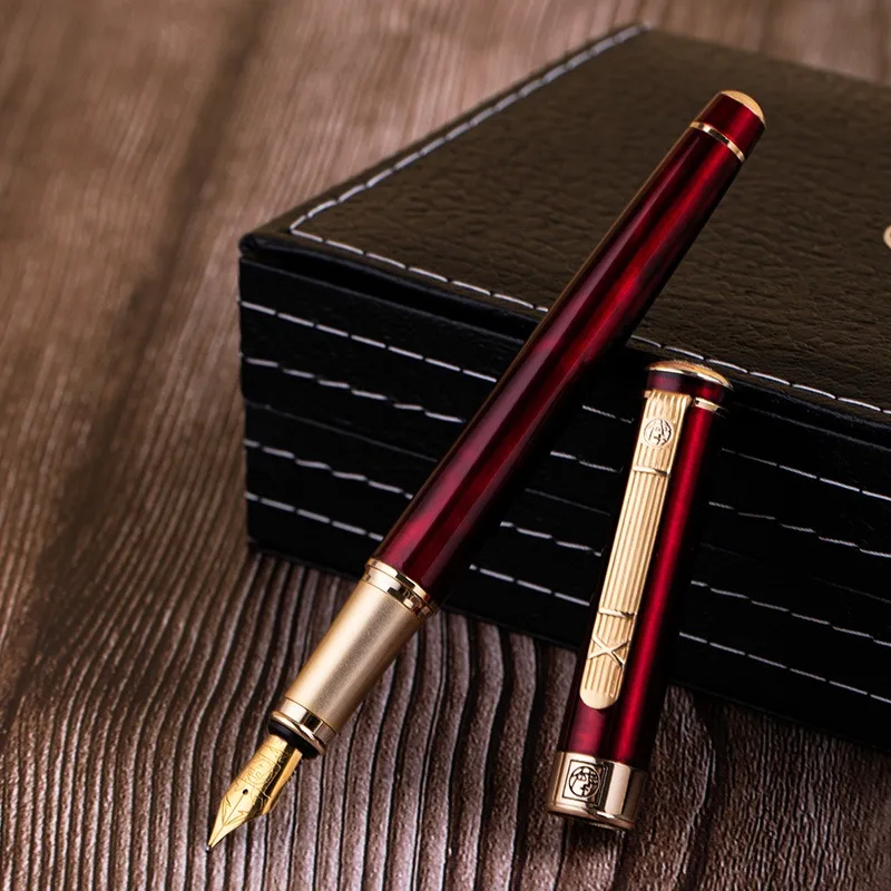 PIMIO 902 Gentleman Collection Metal Fountain Pen 0.5mm Ink Writing Pen Office School Supplies Stationery pk JINHAO: Burgundy / o．b．
