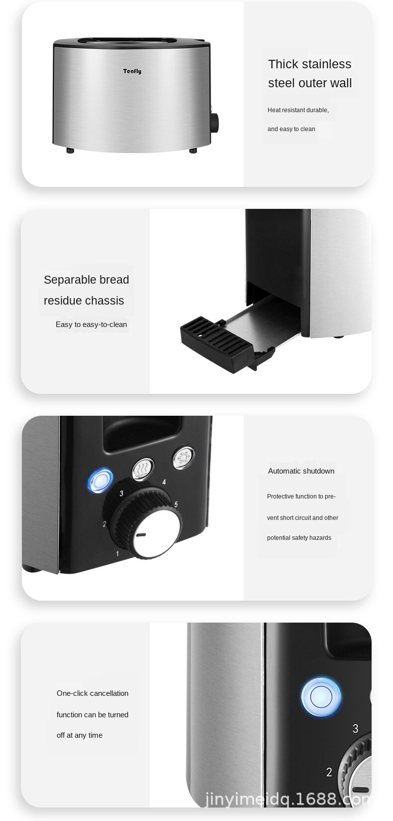 Stainless Steel Electric Toaster 2 Slices Slot Automatic Breakfast Bread Maker Sandwich Baking Heater Mini Toast Oven Grill220V