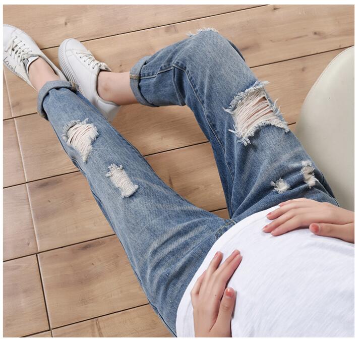 Vår høst gravid slitasje gravid klær for gravide bukser uformelle kvinner bukser rett pluss størrelse hull jeans  w017